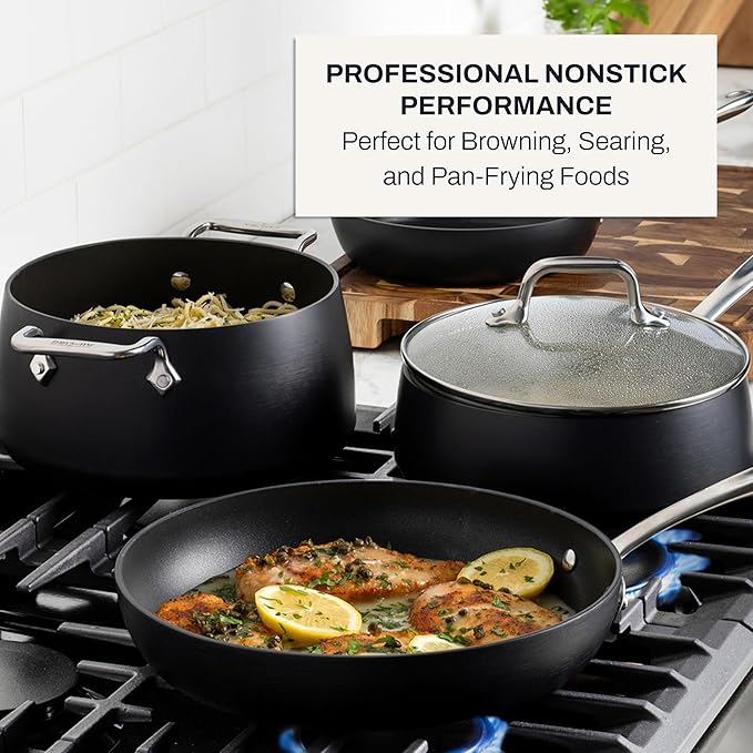 All-Clad HA1 Hard Anodized Nonstick Cookware Set 13 Piece Induction Oven Broiler Safe 500F, Lid Safe 350F Pots and Pans Black
