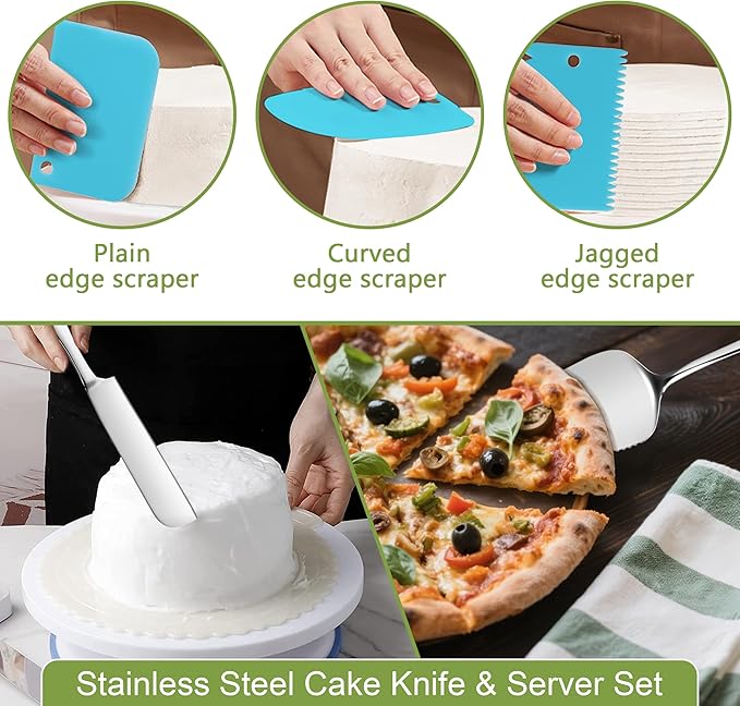 139PCS Springform Cake Pan Set - 4 Non-stick Cheesecake Pans(4/7/9/10-Inch) + Cake Decorating Supplies: Parchment Paper, Pastry Bags and Tips, Icing Scrapers, Cake Cutting Set & More!