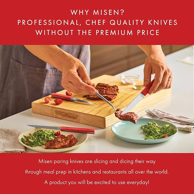 Misen 3.5" Paring Knife – Precision Kitchen Knife - High-Carbon Stainless Steel Blade – Ergonomic Handle for Peeling, Trimming, and Slicing – Lightweight, Versatile Tool for All Culinary Tasks - Red