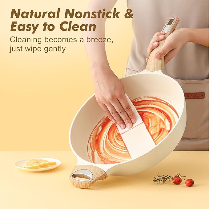 SENSARTE Ceramic Nonstick Frying Pan Skillet with Lid, 13.3 Inch Large Deep Frying Pan, 6 Qt Saute Pan, Induction Pan, Healthy Non Toxic Cooking Pan with Helper Handle, PFOA PFAS PTFE Free