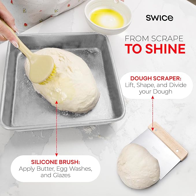 Swice Bread Proofing Basket Set, 9-Inch Round & 10-Inch Oval Banneton Sourdough Starter Kit with Lame, Dough Scraper, Linen Liner, and Basting Brush, Complete Bread Making Supplies and Tools