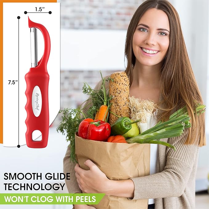 Spring Chef Premium Swivel Vegetable Peeler, Soft Grip Handle and Ultra Sharp Stainless Steel Blades - Perfect Kitchen Peeler For Veggie, Fruit, Potato, Carrot, Apple - Red