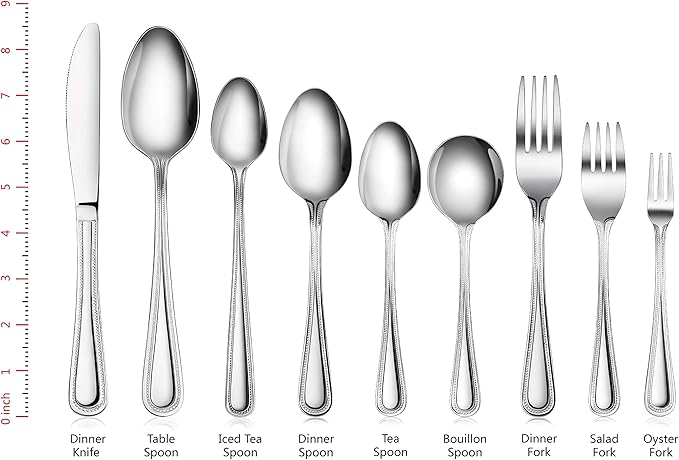 New Star Foodservice 58468 Bead Pattern 18/0 Stainless Steel, Dinner Fork 7.7-Inch Set of 12