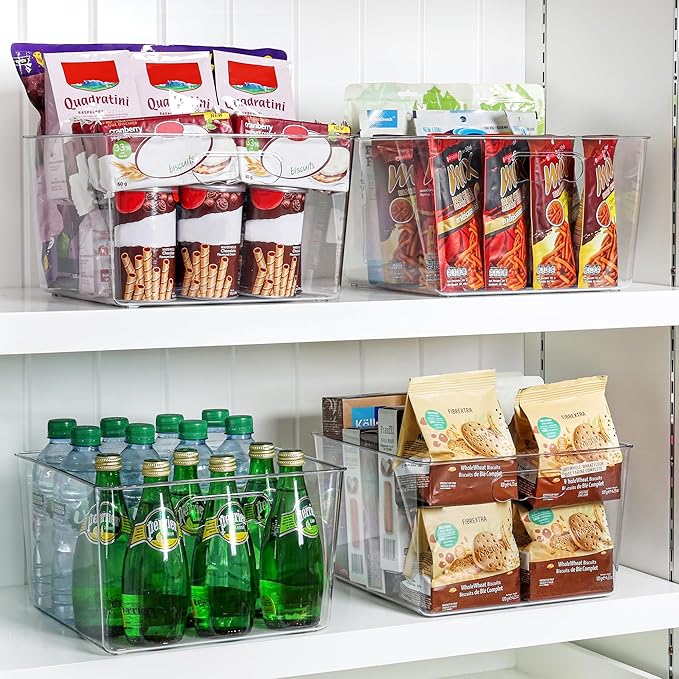 Vtopmart 8 Pack Extra Large Clear Plastic Storage Bins,11x11 Cube Acrylic Organizer Square Containers with Handle for Pantry,Closet,LaundryRoom,Kitchen,Bathroom,UnderSink Organization
