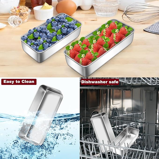 LIANYU 2 Pack Stainless Steel Bread Pan Set for Baking, 1 Large (12x5 Inch) & 1 Medium (9x5 Inch) Loaf Pans, Non Toxic Metal Bakeware for Meatloaf, Sourdough Bread, Lasagna, Oven & Dishwasher Safe