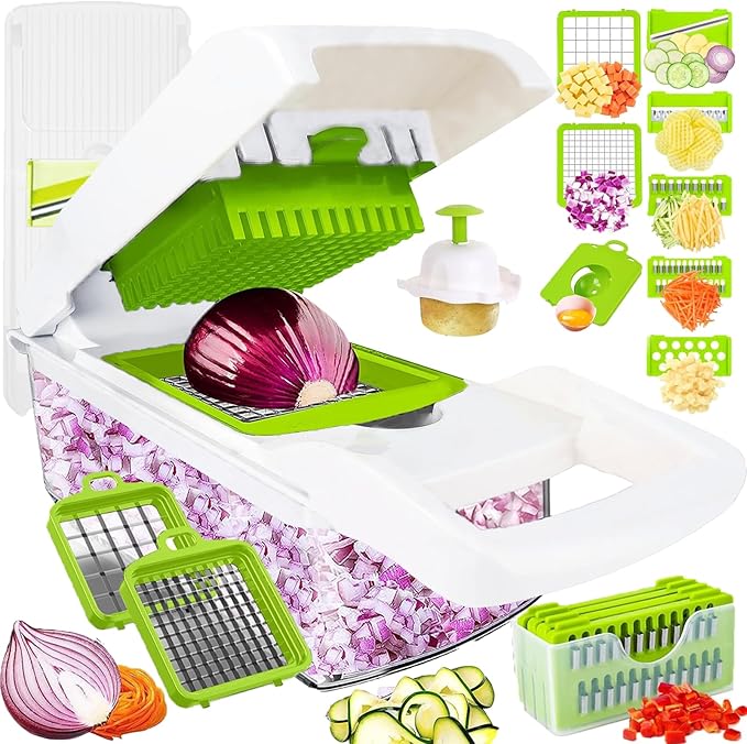 Pro-Series 16-in-1 Mandoline Slicer & Spiralizer, Veggie Chopper with Container for Onion Salad & More