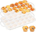 2 Pcs Mini Muffin Pans with Metal Reinforced Frame, 24 Cups Nonstick Silicone Cupcake Tray for Baking, Food Grade Small Muffin Molds with Handles (Cream)