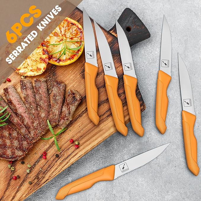 imarku® Knife Set, Sharp Block Knife Set with Built-in Sharpener, Japanese Stainless Steel with Non-Slip Ergonomic Handle, Dishwasher Safe, Kitchen Gift for Man Woman, Best For Home gift, Burnt Orange