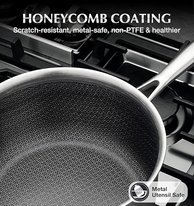 KOCH SYSTEME CS Hybrid Nonstick Stainless Steel Sauce Pan with Steamer Insert, 18/10 Steel 2QT Sauce Pan with Lid, Triple Stainless Steel Pot with Honeycomb Interior, Induction Compatible & Oven Safe