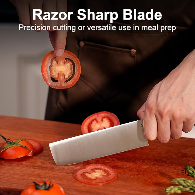 6 Inch Nakiri Knife, AR-RPM9 Steel & Replaceable Handle, Multipurpose Meat Cleaver Vegetable Chef Knife with Oak Sheath, Gift for Home Chefs