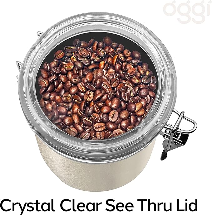 Oggi Stainless Steel Kitchen Canister 26 fl oz, Gray - Airtight Clamp Lid, Clear See-Thru Top - Ideal for Kitchen Storage, Food Storage, Pantry Storage. Size 5" x 3.5".