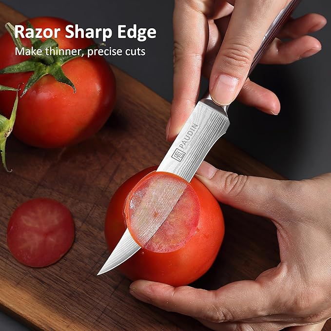 PAUDIN Utility Knife 5 Inch Kitchen Knife, Ultra Sharp High Carbon Stainless Steel Small Chef Knife with Sheath, Kitchen Utility Knife with Ergonomic Pakkawood Handle
