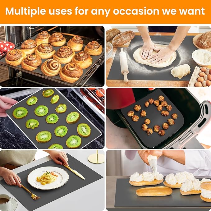 Silicone Baking Mat Roll Pan Liner-Heat Resistant Baking Macaron Bread Mat-Non-stick Pastry Mat-No Slip Reusable Freeze Dryer Mat-Kitchen Counter Mat, Reusable Dough Rolling Mat, Large Silicone Mat