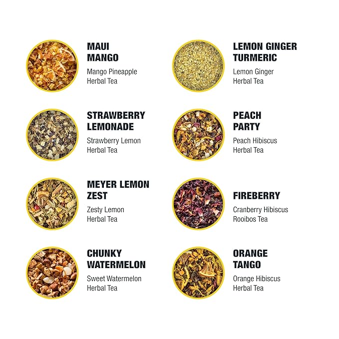 Tiesta Tea - Herbal & Rooibos Tea Sampler Dry Flight Set, Loose Leaf, No Caffeine Blend, Makes Hot & Iced, Assorted Herbal, Rooibos, Fruit Blends & More, 8 Resealable Sample Pouches