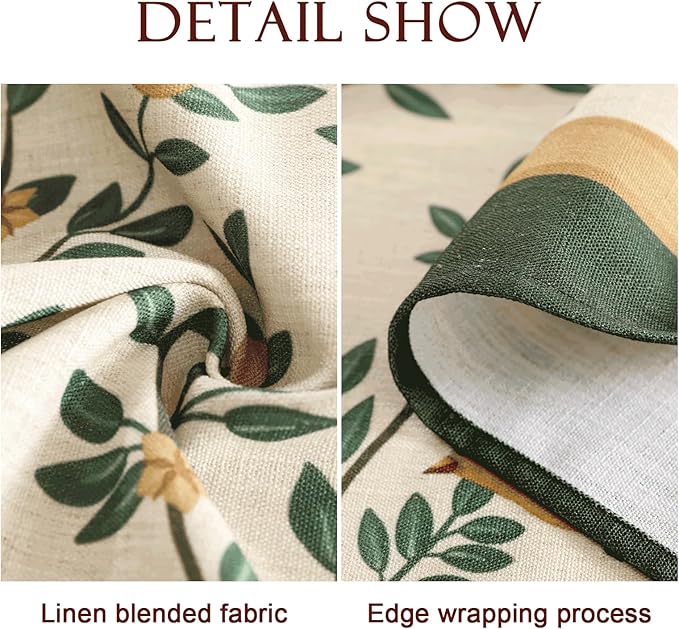 patdrea Designer Green French Linen Rectangular Tablecloth,Vintage Durable Floral Table Cloth,Decorative Table Cover for Kitchen Dining,Parties,Party,Christmas,Thanksgiving,55"x87"-Warbler