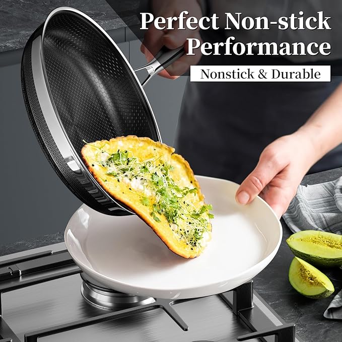 Innerwell Nonstick Frying Pan Set,8 Inch&9.5 Inch&11 Inch Tri-Ply Hybrid Stainless Steel Ceramic Frying Pans Kitchen Cooking Pan Skillet 3 Piece PFAS/PFOA/PTFE Free,Dishwasher & Oven Safe