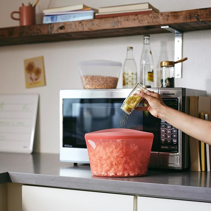 Stasher Premium Silicone Reusable Food Storage Bowl, Red, Microwave, Sous Vide, Dishwasher, Oven and Freezer Safe, BPA Free, Leak-free, Eco-friendly, 6-Cup Bowl