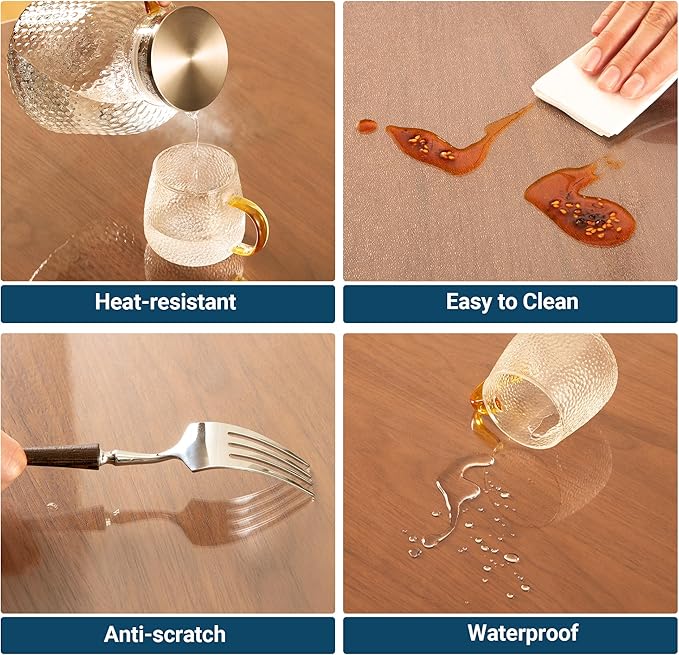 Clear Table Cover Protector Rectangle 42 x 60 Inch, 2.0mm Transparent Plastic Table Protector Waterproof, Anti-Scratch Clear Desk Mat for Office Desktop Dresser Dining Table, FDA Compliant