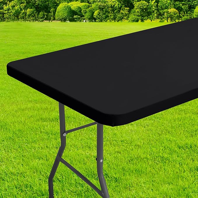 homing Rectangle Table Cloth Cover, Waterproof Polyester Elastic Fitted Tablecloth, Fits for 6 Foot Folding Tables, Washable Table Protector for Picnic, Camping, Outdoor (Black, 30" x 72")