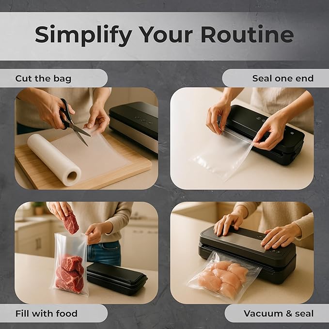 Vacuum Sealer Bags Roll 11" x 50' for Food Saver and Sous Vide, BPA Free, Heavy Duty Commercial Grade Food Storage Bags for Meal Prep and Boil Safe Use, 2 Count (100 FT)