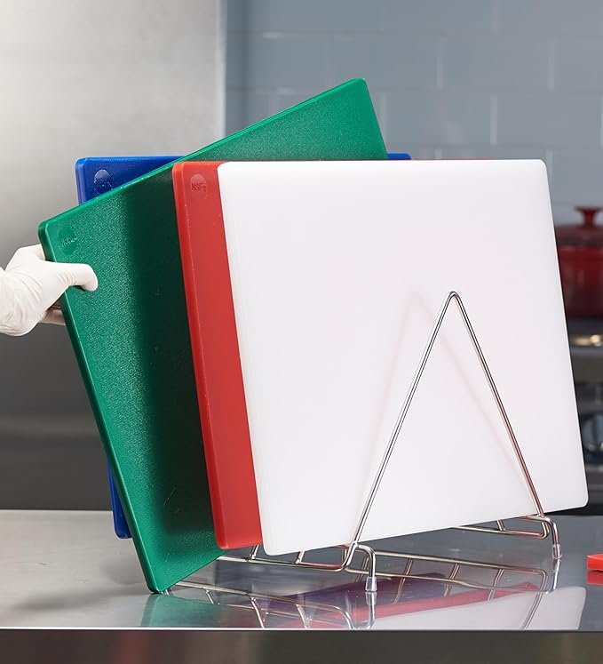 CURTA 4-Piece NSF 20" x 14" x 1/2" Multi-Colored Flexible Cutting Board Kit with Stainless steel Storage Rack, Color Coded Plastic Chopping Board with Anti Slip Surface Dishwasher Safe
