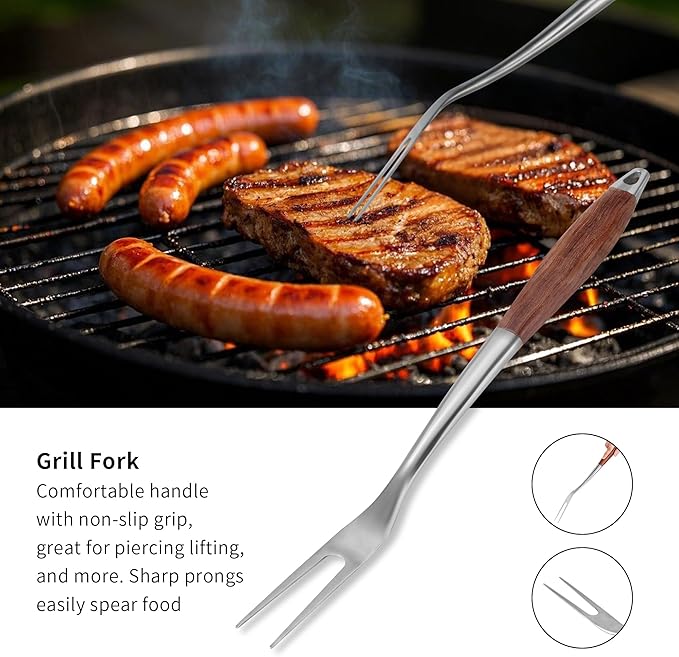 FJNATINH Heavy-Duty Grilling Accessories Rose Wooden BBQ Grilling Tools Set,Outdoor Grill Set with Spatula, Fork, Brush & Tongs,Essential Accessories for Barbecue & Grill. Ideal Gift for Men