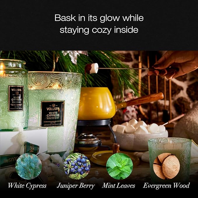Voluspa White Cypress,Large Candle Jar,18 Ounce,100 Hour Burn Time, & Coconut Wax for Clean Burning,,Handcrafted in the USA
