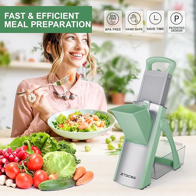 [All in 1] Upgraded Version Mandoline Slicer for Kitchen & Adjustable Mandolin. Detachable Blade, Cut Slicing, Strips, Shredding, Dicing, Chop Kitchen Vegetable Chopper