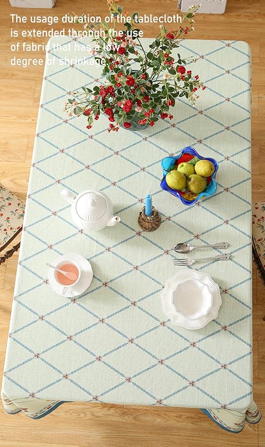 ISAENNE Designer Linen Floral Rectangular Tablecloth,Light Green Farmhouse Durable Table Cloth,Washable Decor Tablecloths for Dining Kitchen Thanksgiving Christmas,55"*87"-Floralsea B