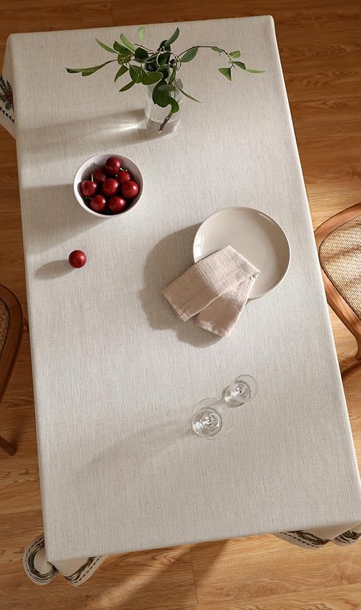 ISAENNE Designer Christmas Linen Long Rectangle Tablecloth,Light Beige Western Table Cloth,Wrinkle Resistant Decor Tablecloths for Dining Thanksgiving Kitchen Christmas,63"*94"-Carol G