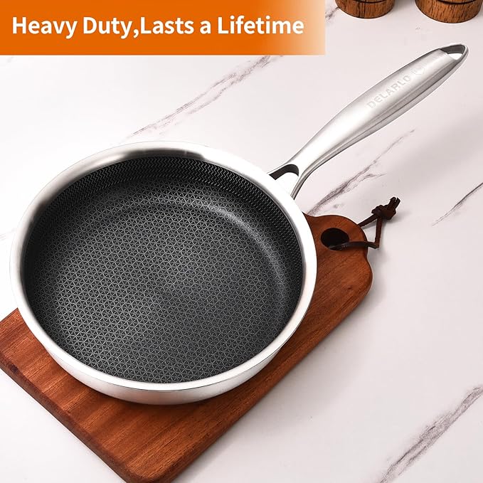 DELARLO Whole body Tri-Ply Stainless Steel 7.8 inch Mini Omelet Pans Nonstick Small Frying Pan, Oven safe induction skillet, Suitable for All Stove (Detachable Handle)