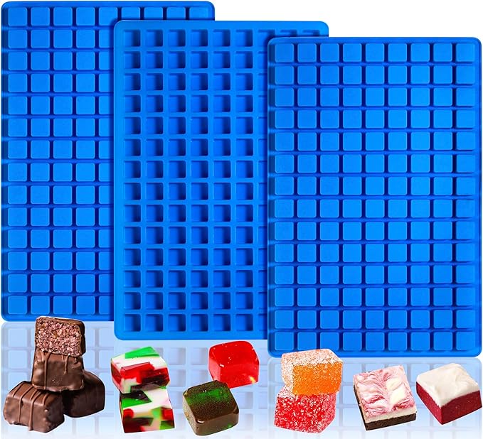 Sidosir Square Hard Candy Mold Silicone, 126-Cavity Mini Gummy Caramel Silicone Molds for Fat Bombs, Chocolate Truffles Mold for Hard Candy, Ice Cube 3Pcs