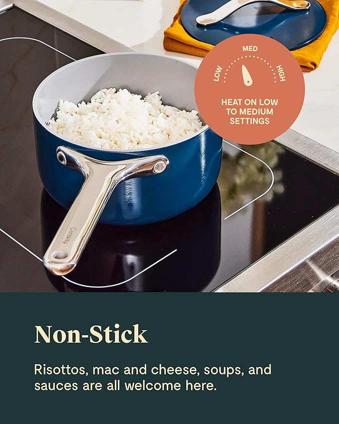 Caraway Nonstick Ceramic Sauce Pans with Lids (3 qt & 1.75 qt) - Non Toxic, PTFE & PFOA Free - Oven Safe & Compatible with All Stovetops (Gas, Electric & Induction) - Black