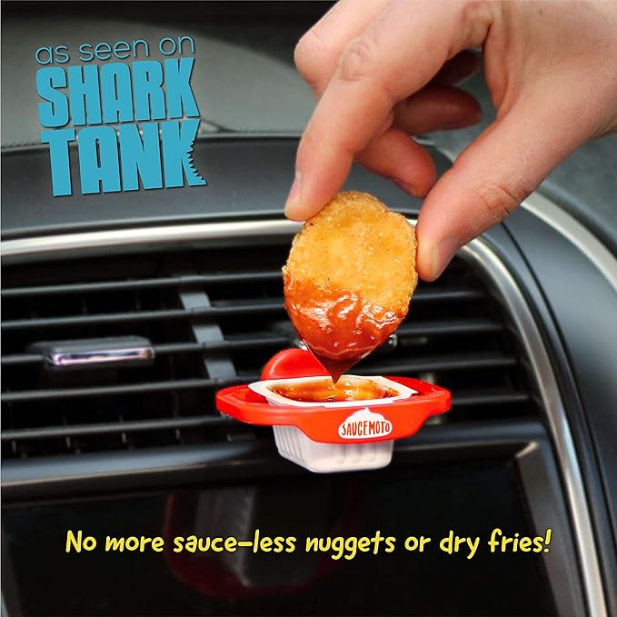 Saucemoto Dip Clip | An in-car sauce holder for ketchup and dipping sauces. As seen on Shark Tank (2 Pack, Gray)