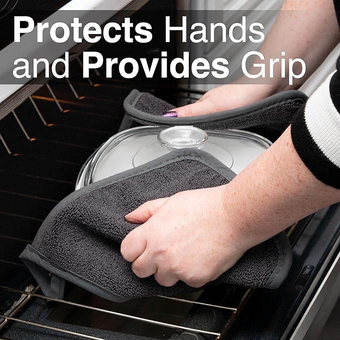 RITZ Terry Potholder & Hot Pad: Unparalleled Heat Resistant, Durable 100% Cotton – Ergonomically Designed for Optimal Grip – Easy-Care Machine Washable – 4-Pack, Graphite