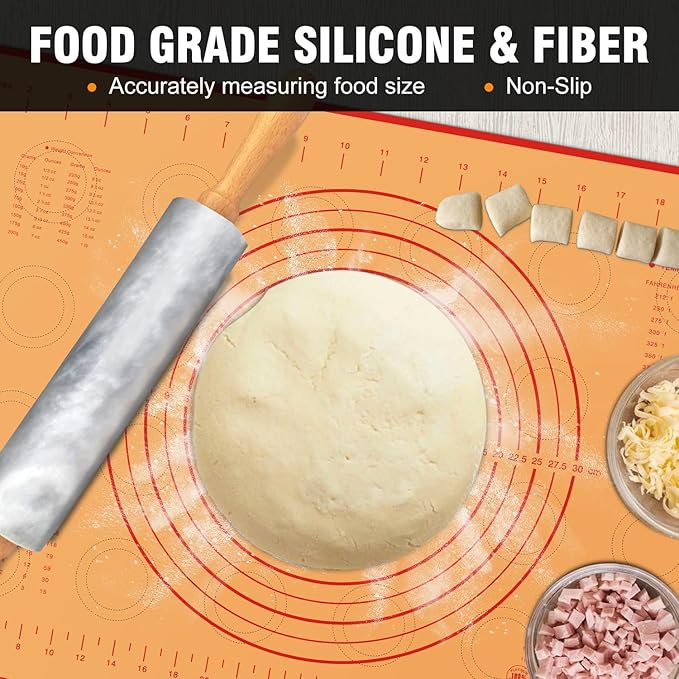 Walfos Marble Rolling Pin Set With Non Stick Silicone Pastry Mat, 16.5 Inch Dough Rolling Pins For Making Pizza, Tortillas And Cookies, Backing Rolling Pin For Pie Crust, Pizza, Pasta (Gray & White)