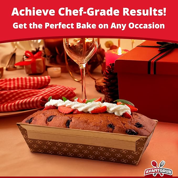 Chef-Grade Elegant 1Lb Paper Loaf Pans 10 Pk. Best Disposable Bakeable Kraft Pan Supply for Baking Bread, Small Meatloaf, Lemon Bundt Cake, Sweets for Holiday Gifts Bake Sales or Fundraiser.