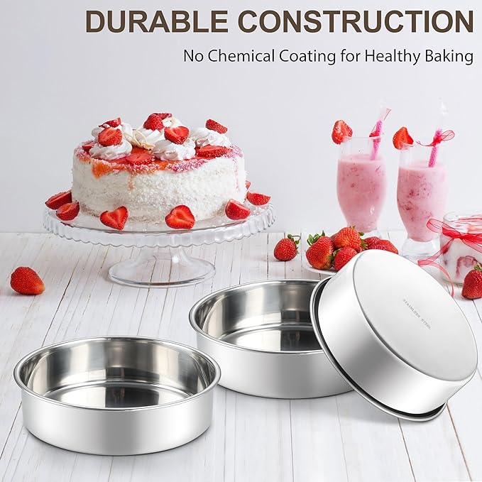 Homikit Round Cake Pan Set of 3, 9-Inch Stainless Steel Cake Tins Bakeware for Baking Layer Smash Birthday Cake，Oven, Pressure Cooker & Dishwasher Safe
