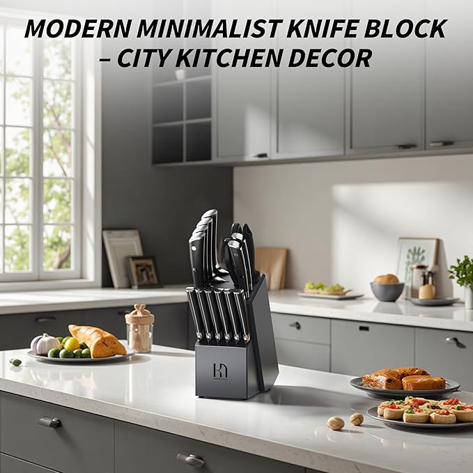 Premium Knife Set 15 Pcs Quality Kitchen Knife Set with Block, Japanese High Carbon Stainless Steel Razor Sharp Knife Block Set, Acacia Wood Block Knife Set with Ergonomic Full-tang Handle