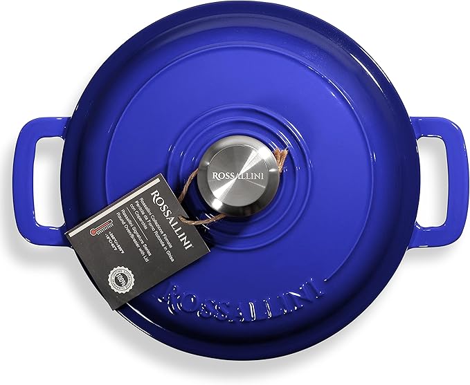 Signature Enameled Cast Iron Dutch Oven, Non-Stick Serving Pot with Tight Fitting Lid for Perfect Roasting, Baking, Sauteing, and Bread Making | 10Q (9.5L) - Indigo Blue