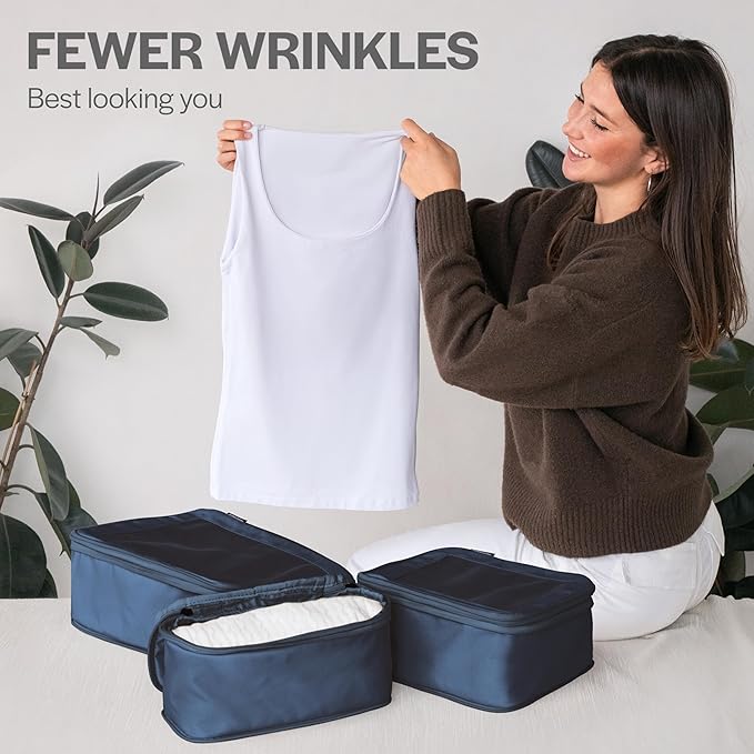 Aerotrunk Compression Packing Cubes for Travel - Luggage Organizer Bags - Double Zipper Packing Cubes for Suitcases (4-Pack, Dark Blue)