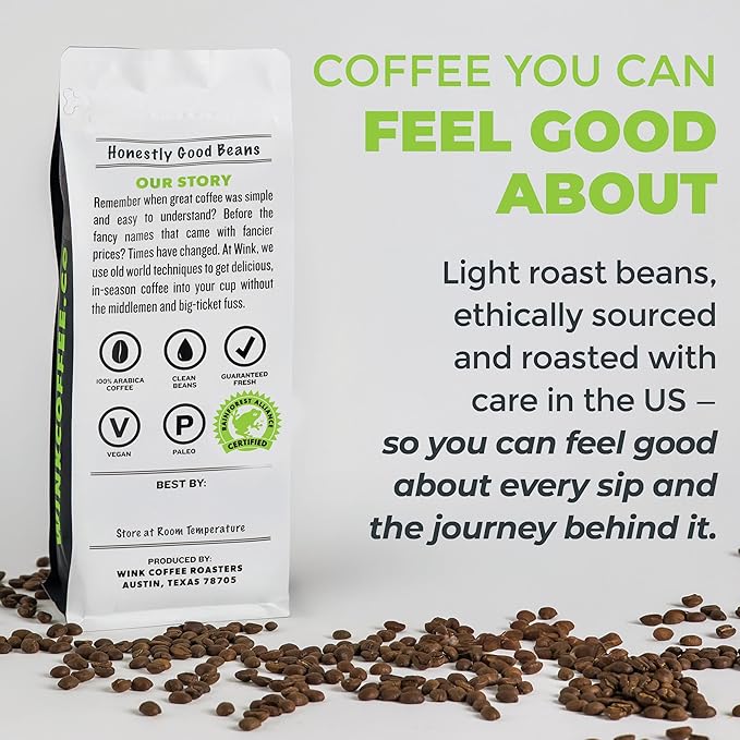 Wink Coffee Blonde Espresso, Light Roast Whole Bean Coffee, Single Origin Colombian Arabica Beans, 2.2 lb, Small-Batch, Smooth, Sustainably Sourced