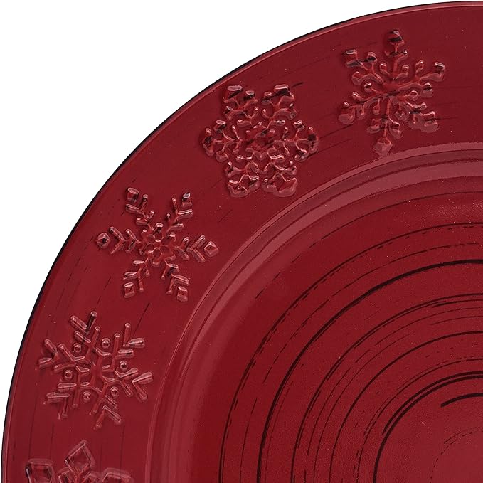 Pfaltzgraff Trellis Snowflakes 12 Piece Dinnerware Set, Service For 4, Red