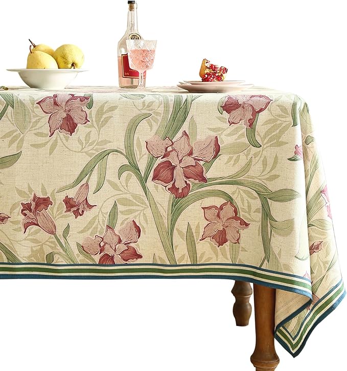 patdrea Designer Green Rectangle Tablecloth,Framhouse Vintage French Violets Pattern Tablecloths,Elegant Floral Table Cover Decor for Kitchen Dining Christmas,Party,Thanksgiving,55"x79"-Tara a