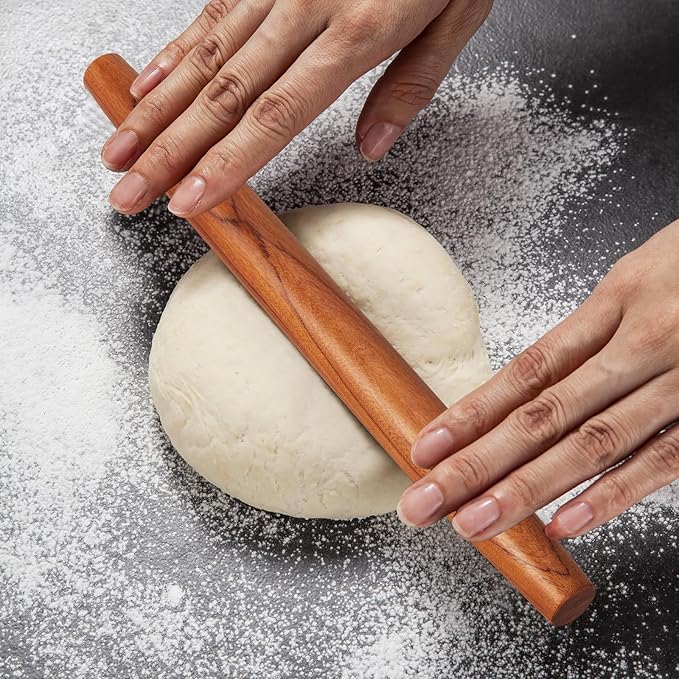 Natural Solid Bubinga Wood French Rolling Pin for Baking | Tapered Edges Type | High-Density Professional Dough Roller (French rolling pin - 15.75‘L)