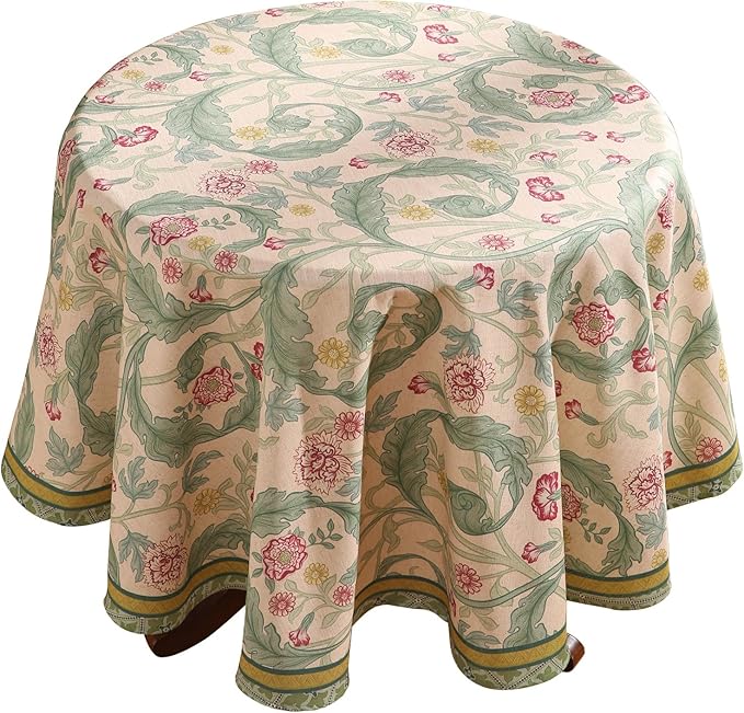 patdrea Designer Green Small Tablecloth for Round Table,Vintage Linen Leaves Pattern Table Cloth,Floral Decor Cover for Kitchen Dining Christmas,Thanksgiving,Tea Party,Diameter 55"-Cecilia a