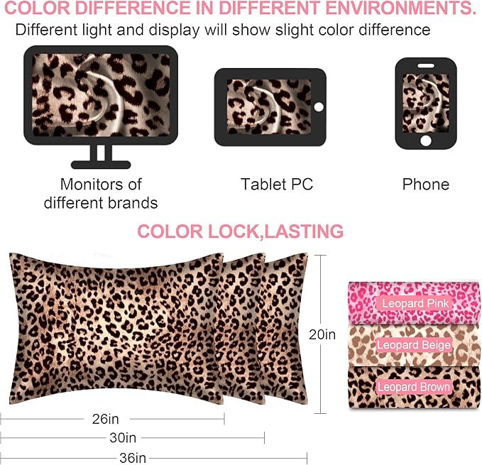 Mulberry Silk Pillow Cases King Size with Hidden Zipper, Ultra Smooth and Soft Breathable Cooling Silk Satin Pillowcase for Hair and Skin, Gifts for Women Men (Leopard Brown, 20x36 Inches, 1 Pack)
