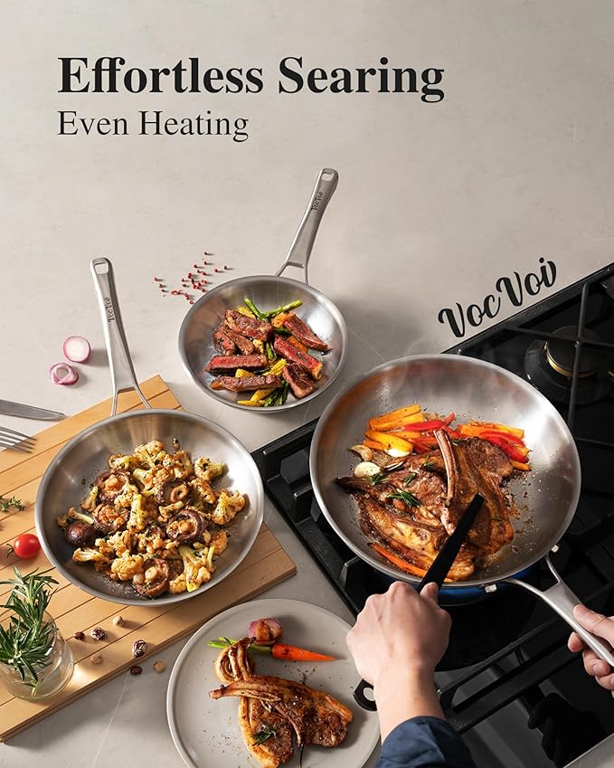 Stainless Steel Cookware Set,Tir-Ply Pots and Pans Set,13 Pcs Stainless Steel Induction Kitchen Cookware Sets,PFOA Free, Frying Pans,Saucepans,Saute Pan & Stock Pot,Compatible with All Cooktops
