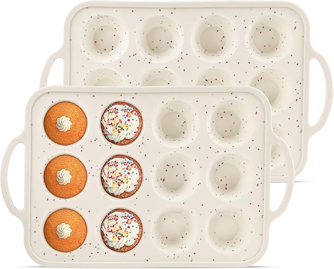 2Pack Silicone Muffin Pan For Baking With Metal Reinforced Frame, 12 Cup Regular Size Nonstick Cupcake Pan, BPA Free Silicone Muffin Tray, Cupcake Baking Pan Molds for Oven