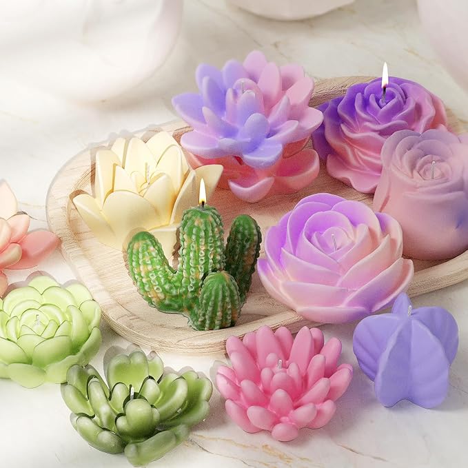 18 Pack Flower Succulent Candle Molds Peony Rose Resin Casting Silicone Molds for Home Decor & Candle Making Wave Spiral Mold
